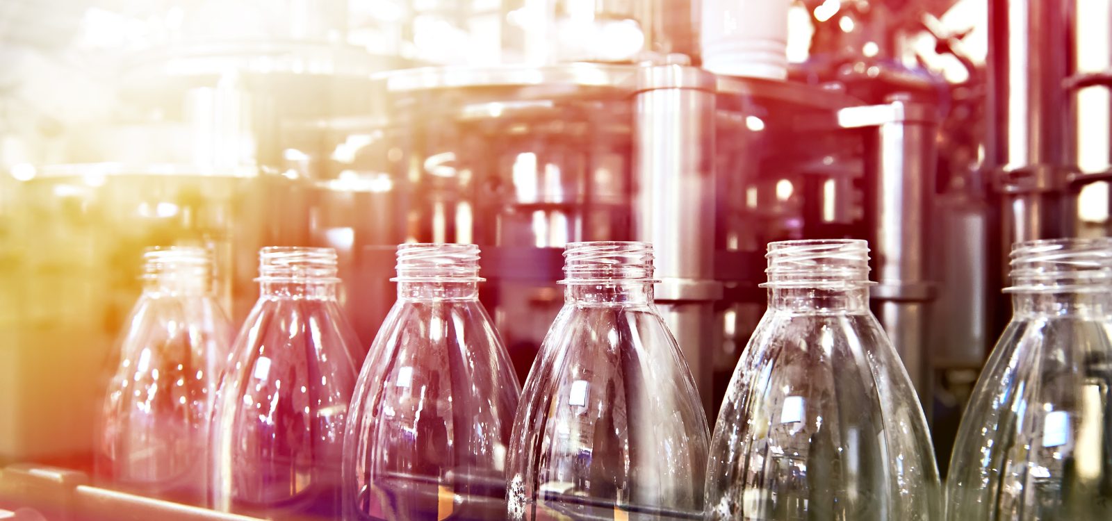 Line of bottling beverages in plastic bottles