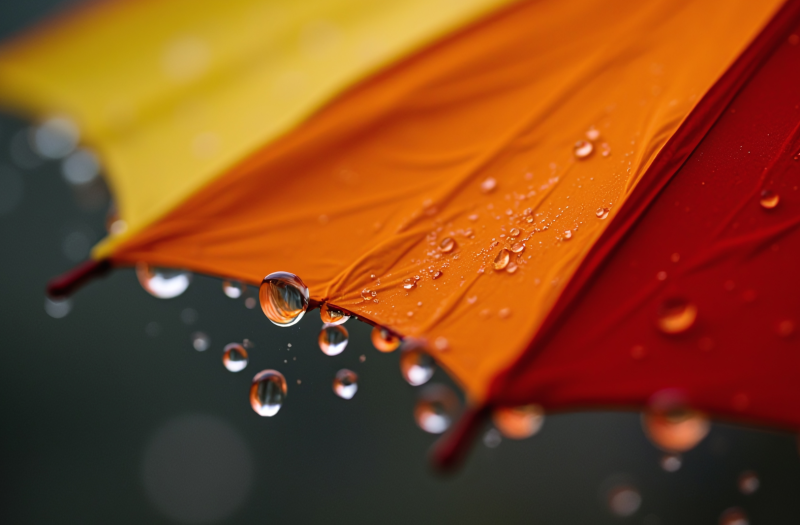 Colourful umbrellas with water drops